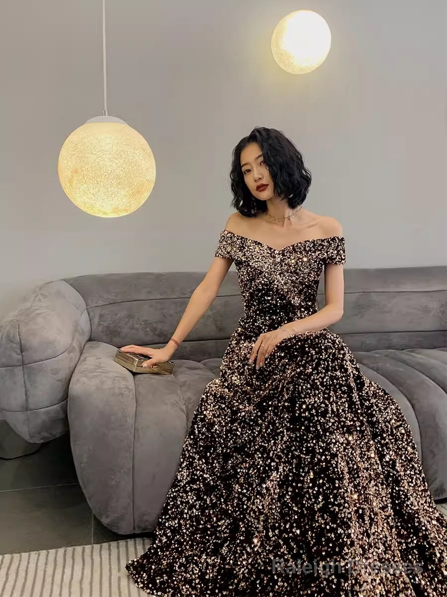 Simple A Line Sequin Prom Dresses Evening Dress