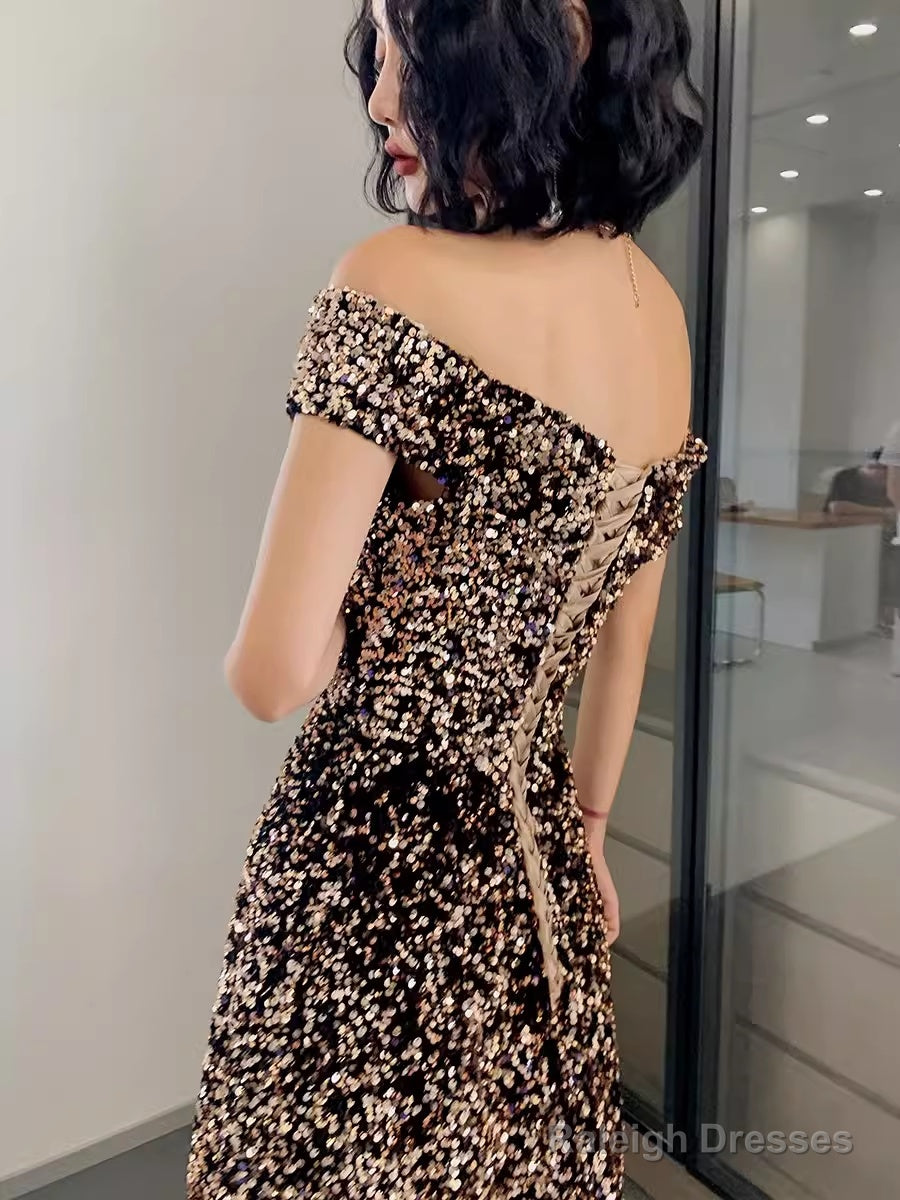 Simple A Line Sequin Prom Dresses Evening Dress