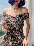 Simple A Line Sequin Prom Dresses Evening Dress