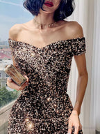 Simple A-Line Sequin Prom Dress