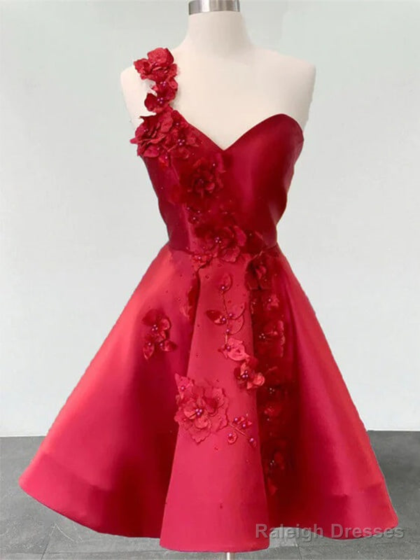 Simple A-Line Short Sweetheart Flowers One Straps Red Homecoming Dresses Online, Main image
