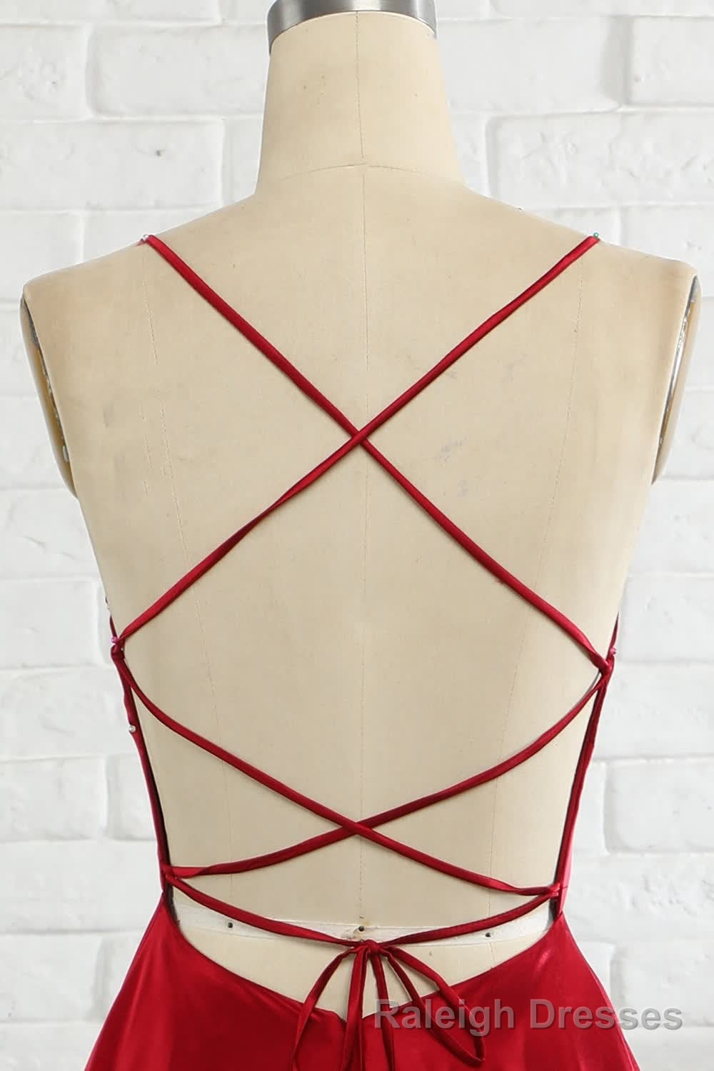 Simple A Line Spaghetti Straps Burgundy Long Prom Dress with Cirss Cross Back