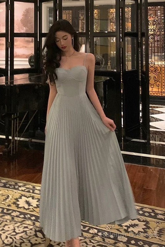 Simple A Line Spaghetti Straps Dusty Blue Prom Dresses Birthday Outfits Evening Gown