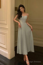 Simple A Line Spaghetti Straps Dusty Blue Prom Dresses Birthday Outfits Evening Gown