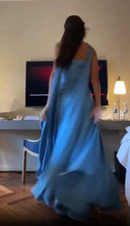 Simple A-Line Spaghetti Straps Blue Satin Prom Dress Birthday Outfits