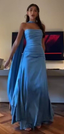 Simple A-Line Spaghetti Straps Blue Satin Prom Dress Birthday Outfits
