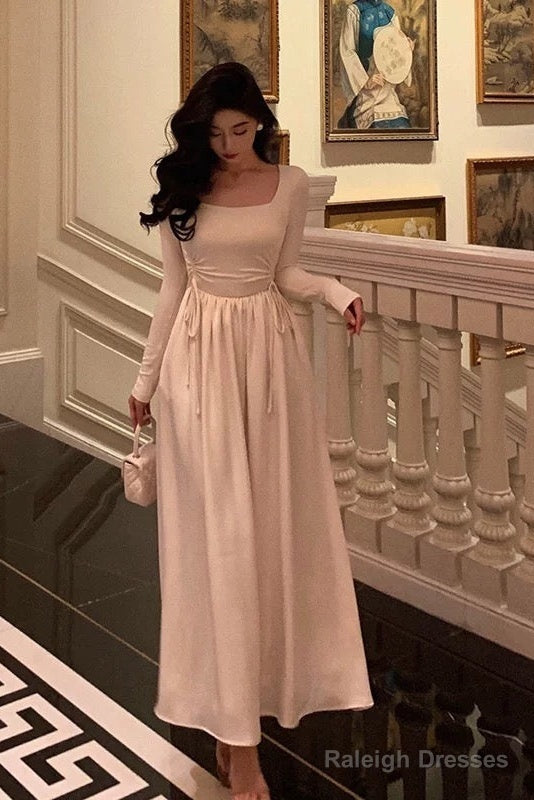 Simple A Line Square Neckline Long Sleeves Ankle Length Prom Dresses Birthday Outfits Secondary image
