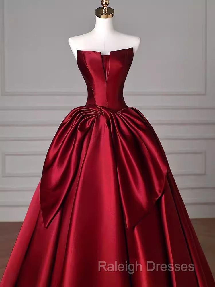 Simple A Line Strapless Burgundy Floor Length Prom Dress Secondary image