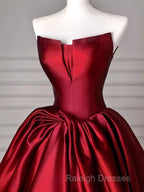 Simple A Line Strapless Burgundy Floor Length Prom Dress