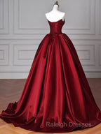 Simple A Line Strapless Burgundy Floor Length Prom Dress