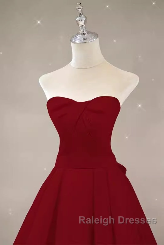 Simple A Line Strapless Long Red Prom Dress Evening Dress Secondary image