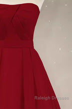 Simple A Line Strapless Long Red Prom Dress Evening Dress