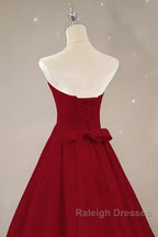 Simple A Line Strapless Long Red Prom Dress Evening Dress