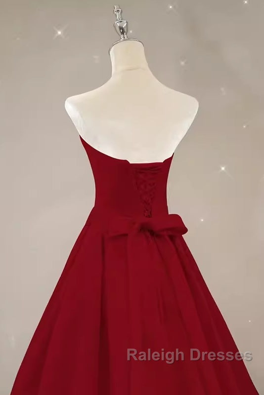 Simple A Line Strapless Long Red Prom Dress Evening Dress