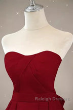 Simple A Line Strapless Long Red Prom Dress Evening Dress