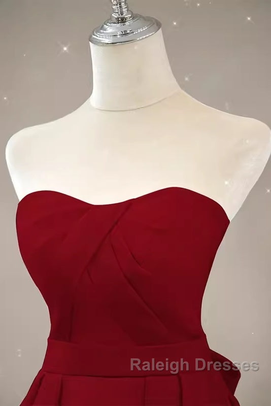 Simple A Line Strapless Long Red Prom Dress Evening Dress