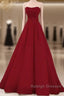 Simple A Line Strapless Long Red Prom Dress Evening Dress