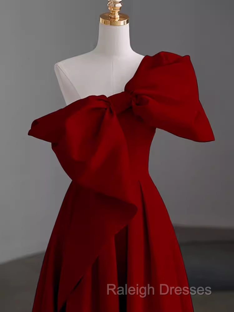 Simple A Line Strapless Red Floor Length Prom Dress