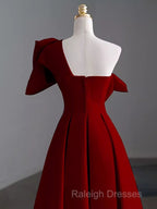 Simple A Line Strapless Red Floor Length Prom Dress