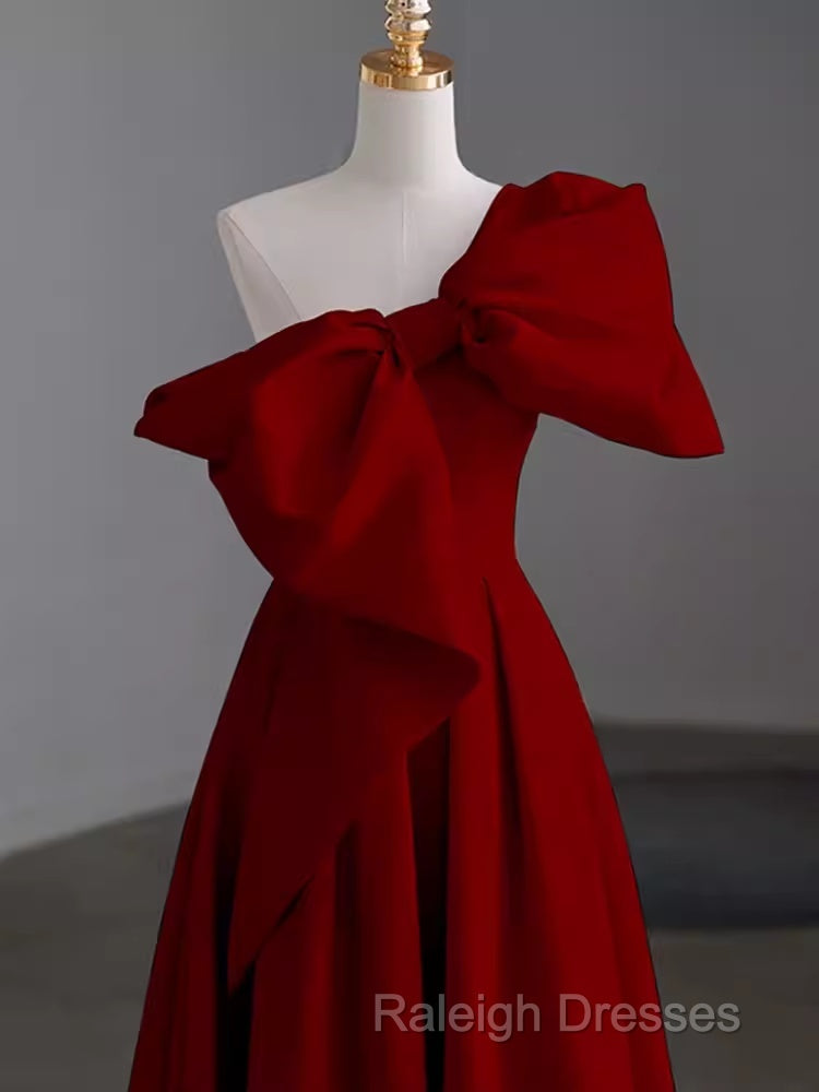 Simple A-Line Strapless Red Floor Length Prom Dresses