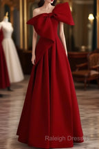 Simple A Line Strapless Red Floor Length Prom Dress