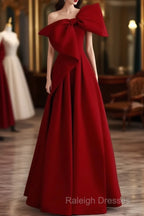 Simple A-Line Strapless Red Floor Length Prom Dresses