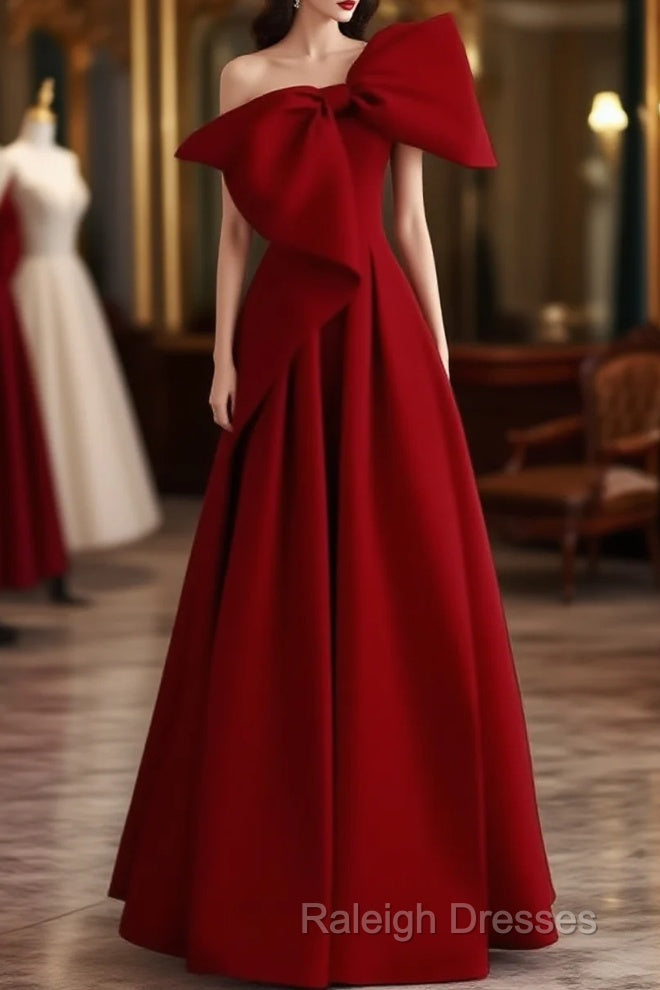 Simple A-Line Strapless Red Floor Length Prom Dresses