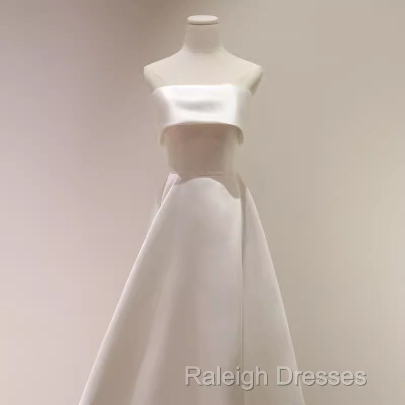 Simple A Line Strapless Satin Ivory Wedding Dresses Secondary image