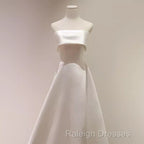 Simple A Line Strapless Satin Ivory Wedding Dresses