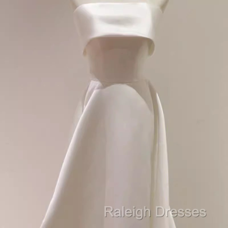 Simple A-Line Strapless Satin Ivory Wedding Dress