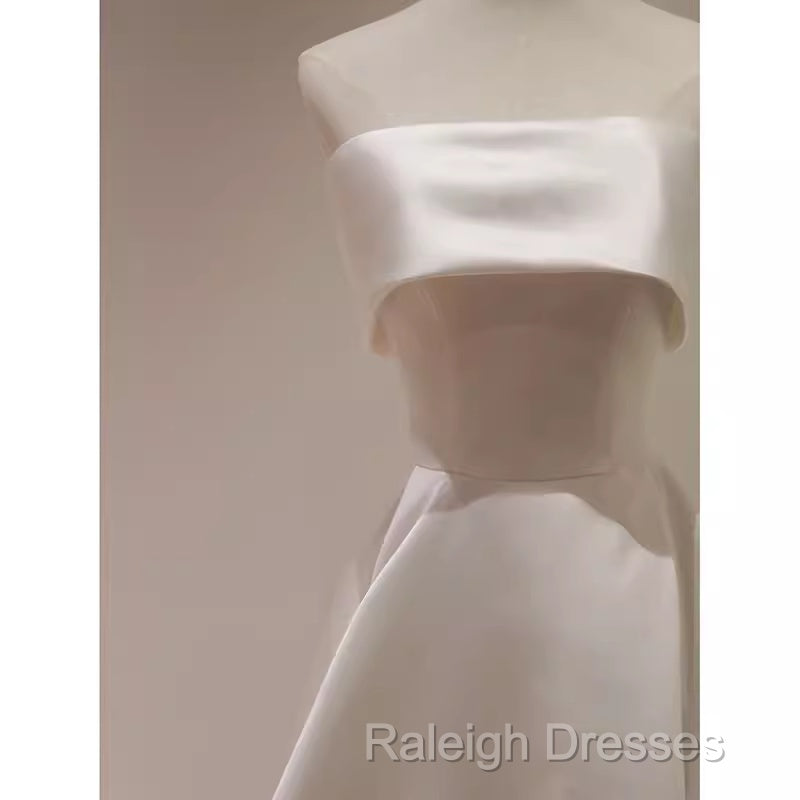 Simple A-Line Strapless Satin Ivory Wedding Dress