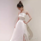 Simple A-Line Strapless Satin Ivory Wedding Dress