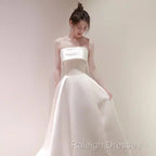 Simple A-Line Strapless Satin Ivory Wedding Dress