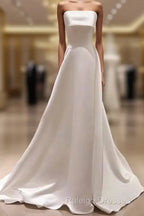 Simple A-Line Strapless Satin Ivory Wedding Dress