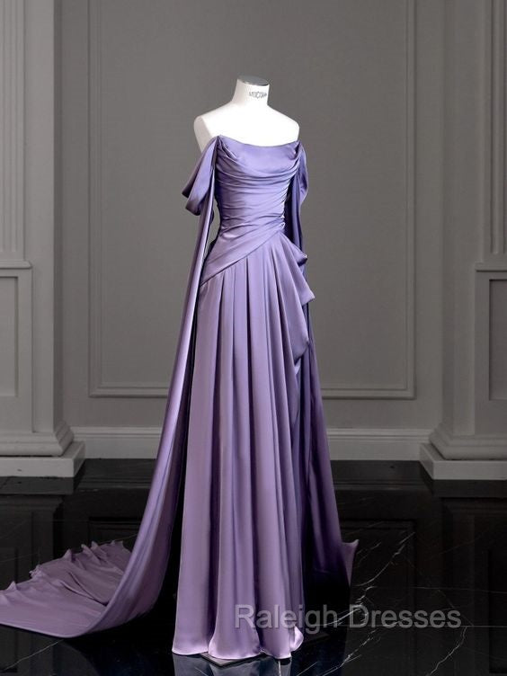Simple A Line Strapless Sleeveless Satin Lilac Prom Dresses Long Prom Dress Secondary image