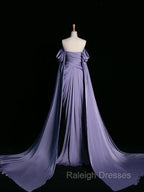 Simple A Line Strapless Sleeveless Satin Lilac Prom Dresses Long Prom Dress