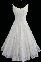Simple A-Line Straps Jewel Knee-Length Lace Beach Wedding Dress