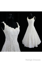 Simple A-Line Straps Jewel Knee-Length Lace Beach Wedding Dress