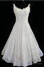 Simple A-Line Straps Jewel Knee-Length Lace Beach Wedding Dresses