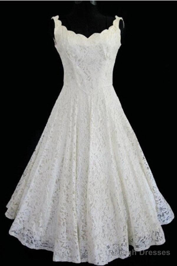 Simple A-Line Straps Jewel Knee-Length Lace Beach Wedding Dress Main image