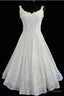 Simple A-Line Straps Jewel Knee-Length Lace Beach Wedding Dress