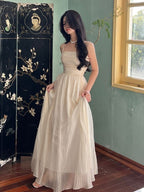 Simple A Line Straps Long Ivory Formal Prom Dress Birthday Outfits