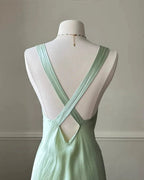 Simple A Line Straps Mint Green Long Formal Prom Dress