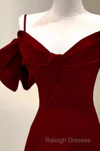 Simple A Line Straps Red Satin Long Prom Dresses