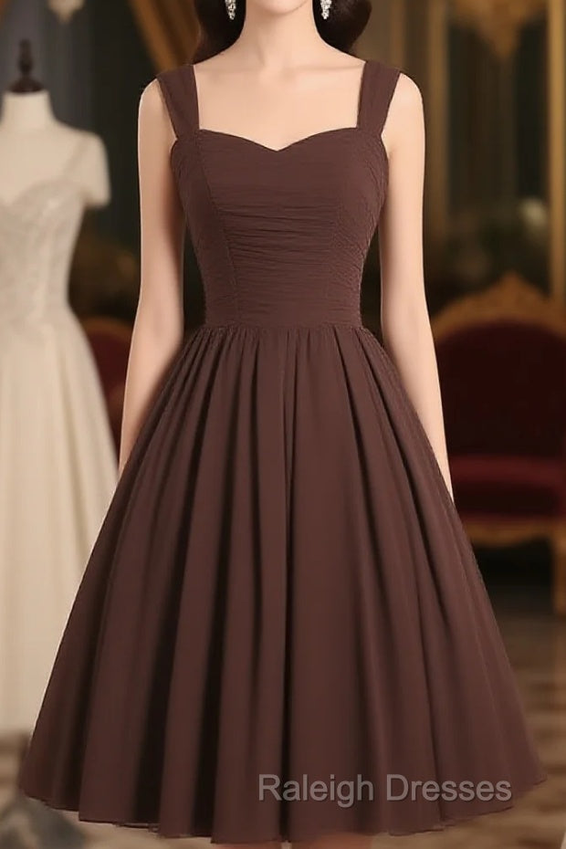 Simple A-Line Sweetheart Neck Chiffon Brown Short Prom Dress, Brown Homecoming Dress