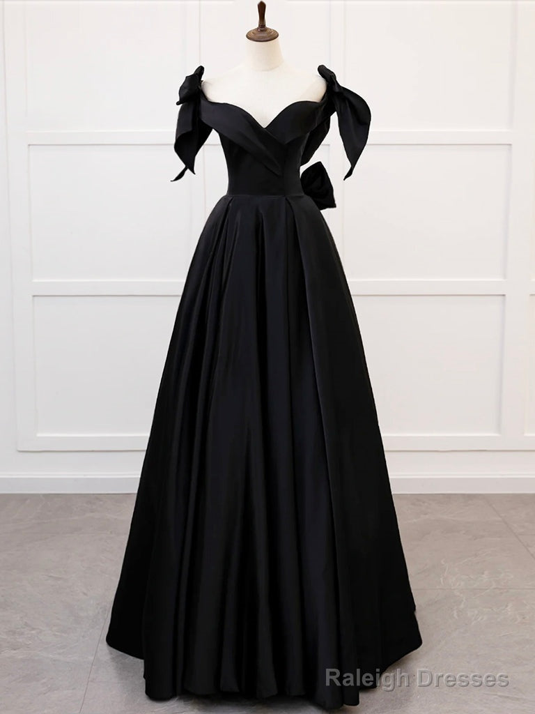 Simple A-Line Sweetheart Neck Satin Black Long Prom Dress. Black Long Formal Dress Main image