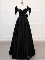 Simple A-Line Sweetheart Neck Satin Black Long Prom Dress. Black Long Formal Dress