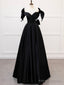 Simple A-Line Sweetheart Neck Satin Black Long Prom Dress. Black Long Formal Dress