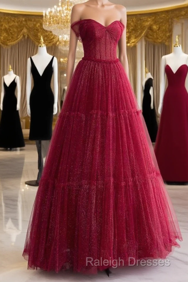 Simple A-Line Tulle Burgundy Long Prom Dress Main image