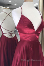 Simple A Line V Neck Backless Burgundy Long Prom Dress Backless Burgundy Prom Graduation Prom Dress